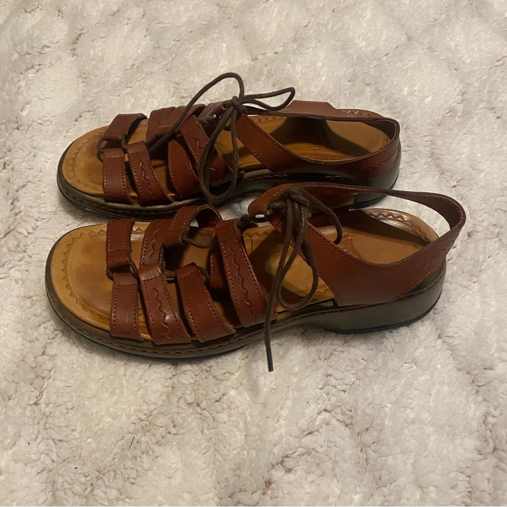 Dansko Brown Leather Lace-Up Strappy Sandals